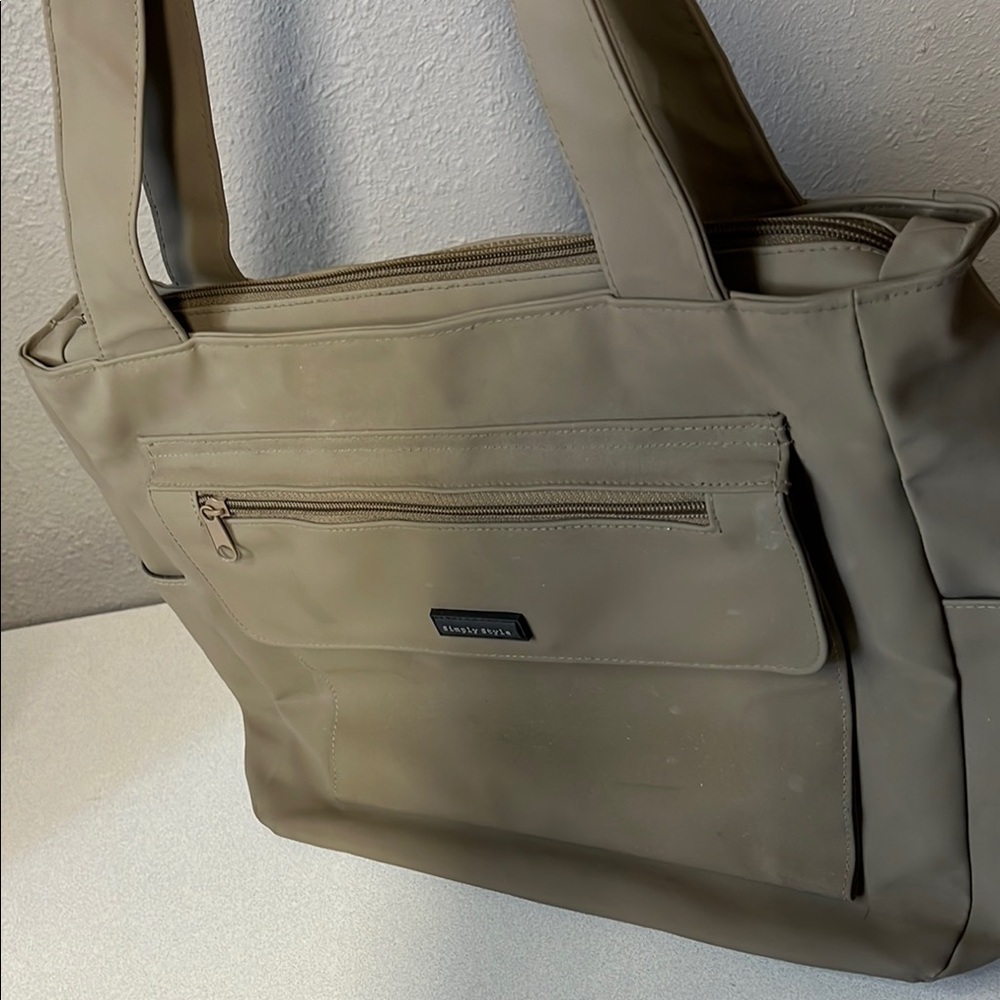 Simply Styled Tan Tote Bag with Zip Pocket - Picture 2 of 6